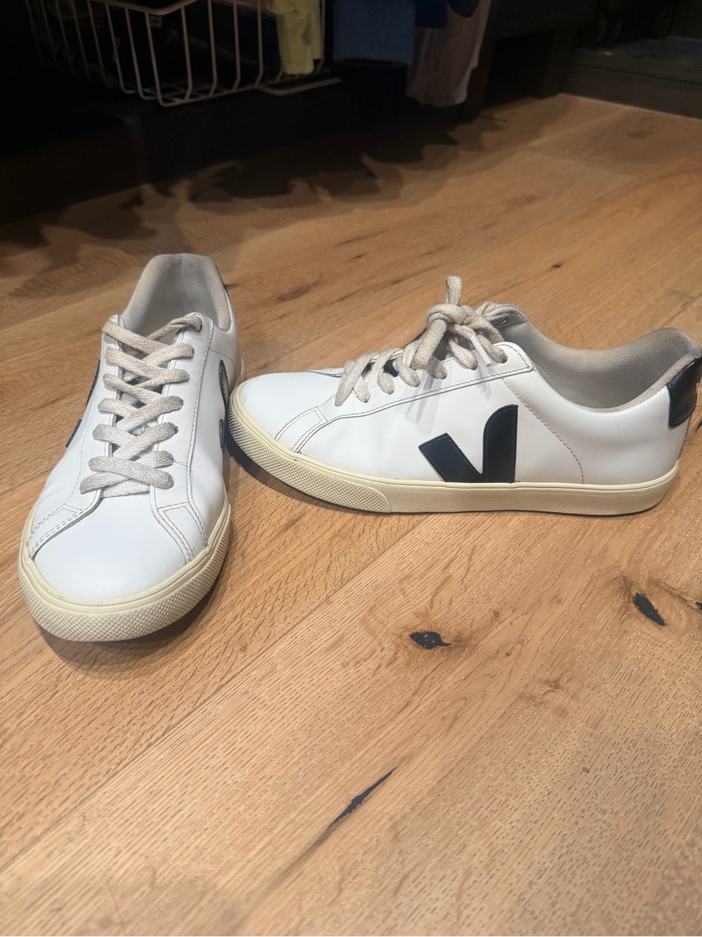 Veja White Sneakers with Black V Accent